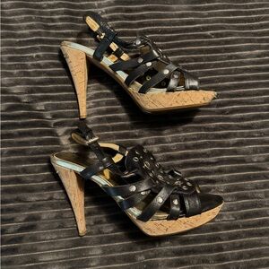 Michael Kors Black Leather Grommet Cork Heels